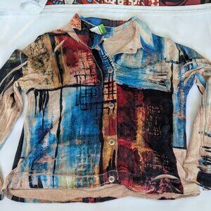 Vintage Shirt Jacket Y2K Button Down Wearable Abstract Art Boho Super Soft M